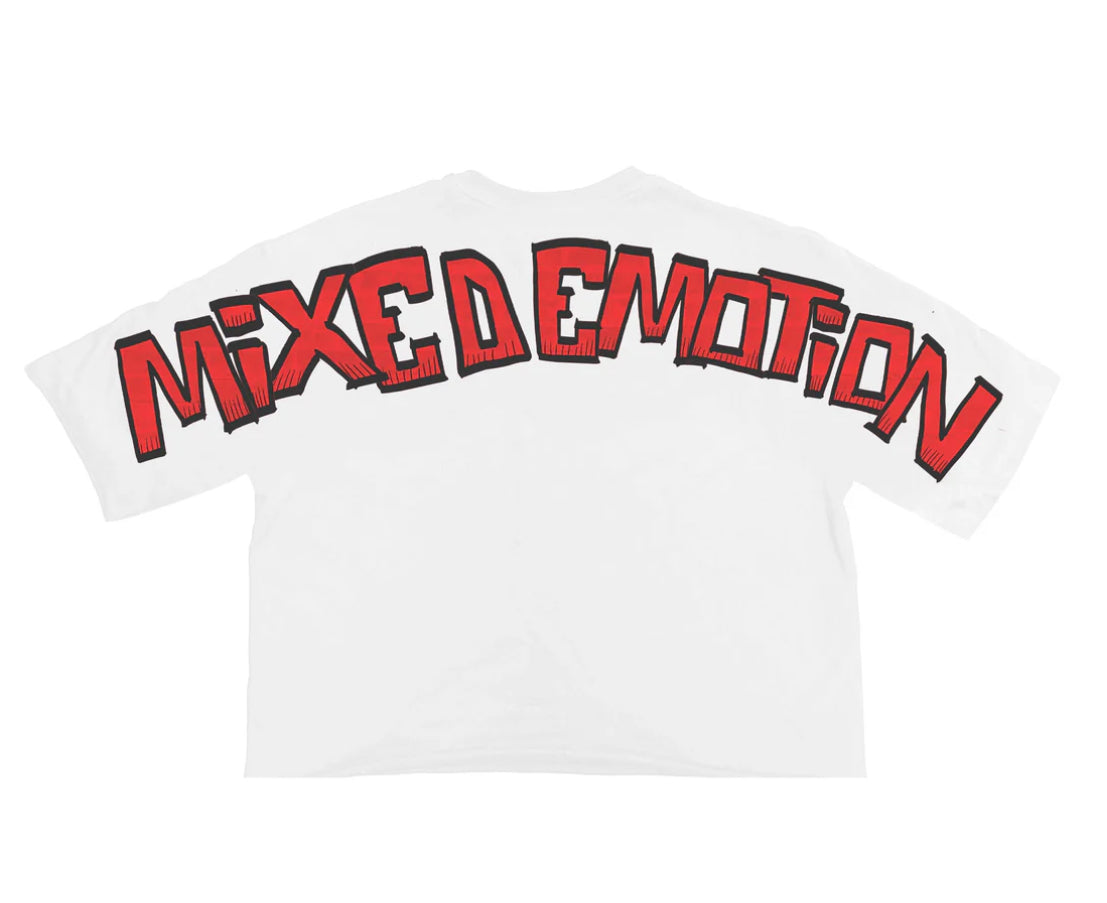 Mixed Emotion Monster Cropped Tee White