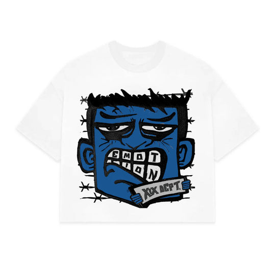 Mixed Emotion Monster Cropped Tee Blue