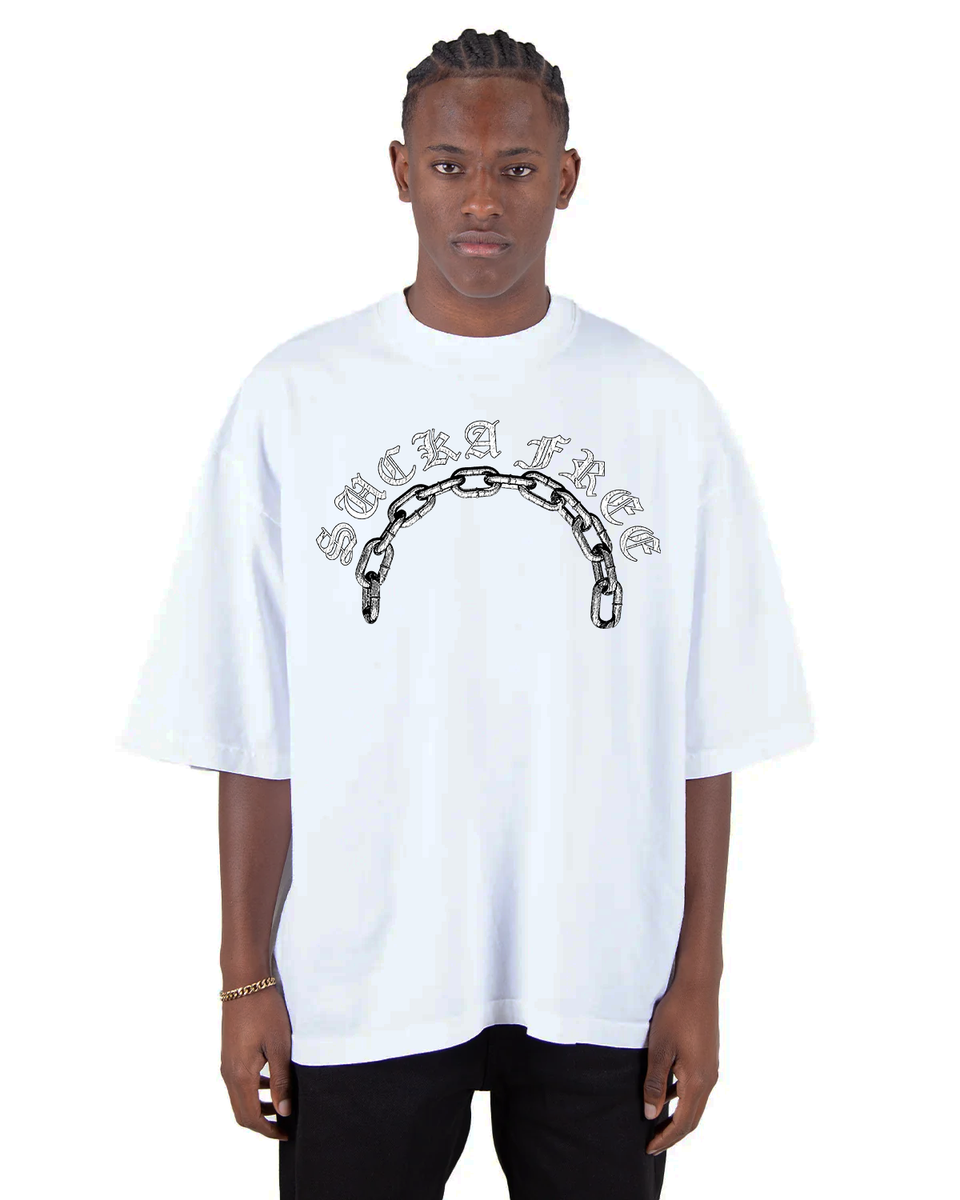 Sucka Free Metal Chain Cropped Tee White